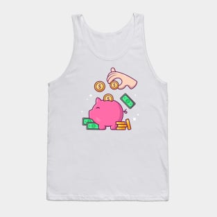 Hands put coins in a piggy bank cartoon Tank Top